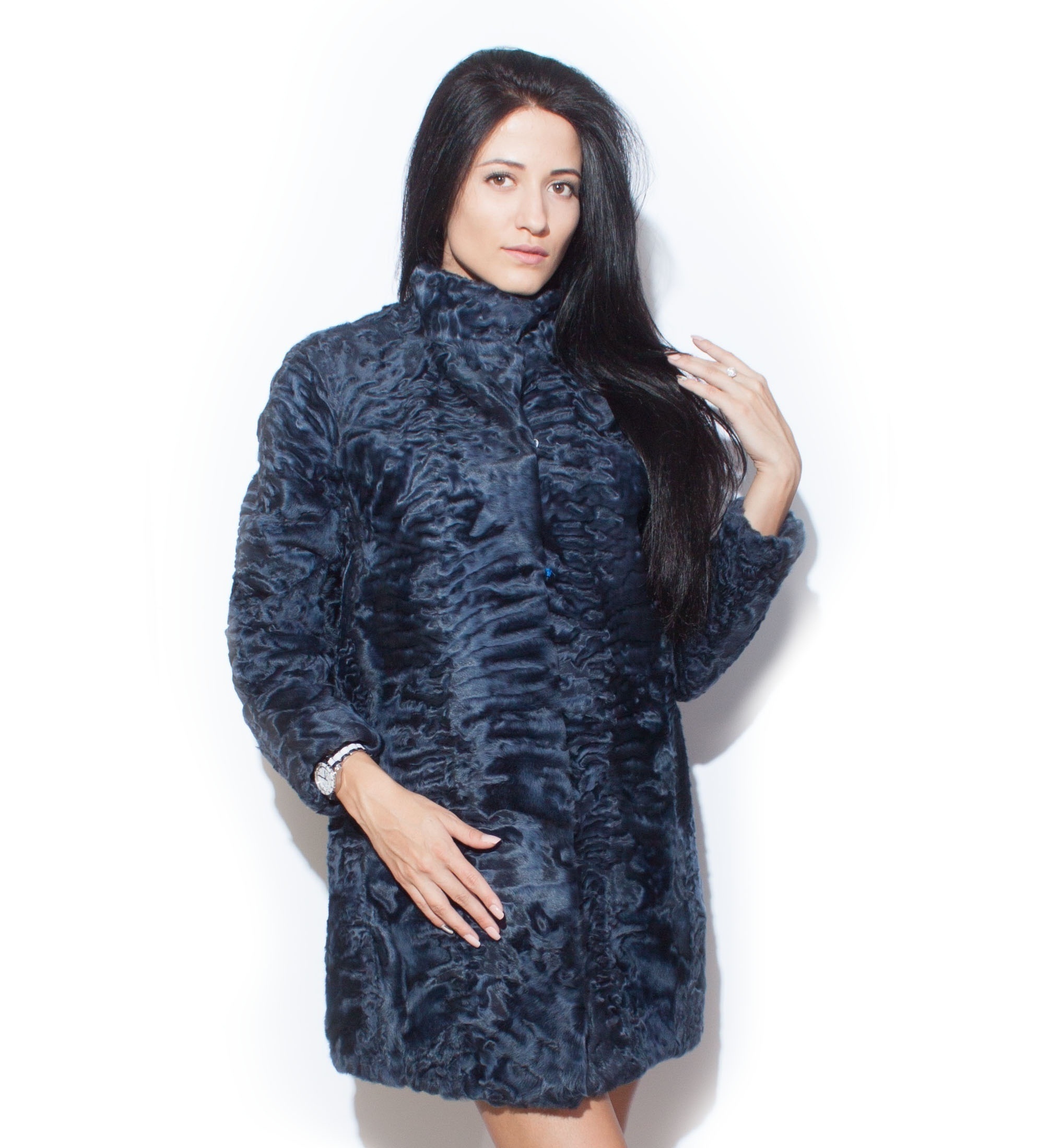 Short fur coat from astrakhan fur