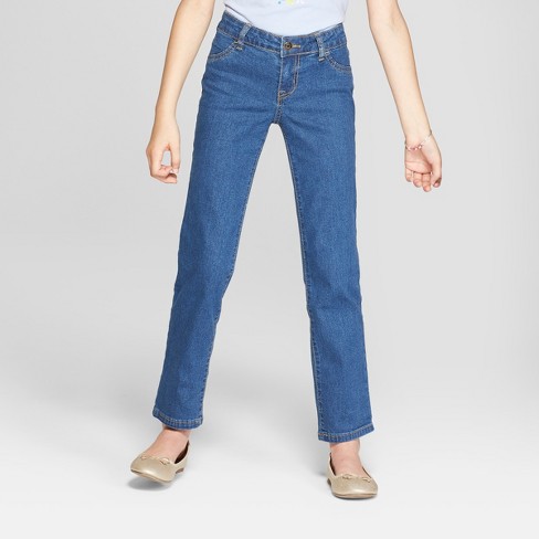 Straight-leg jeans.