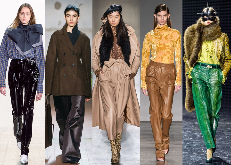 Leather trousers in different colors.