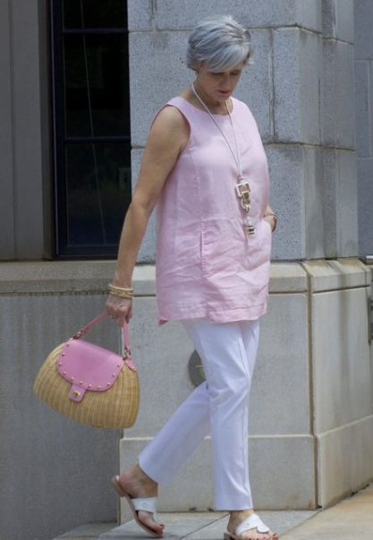 woman in pink blouse