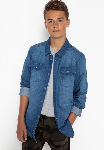 Denim shirt.