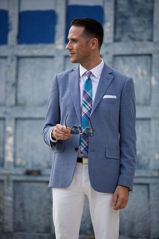 Preppy look with white pants.