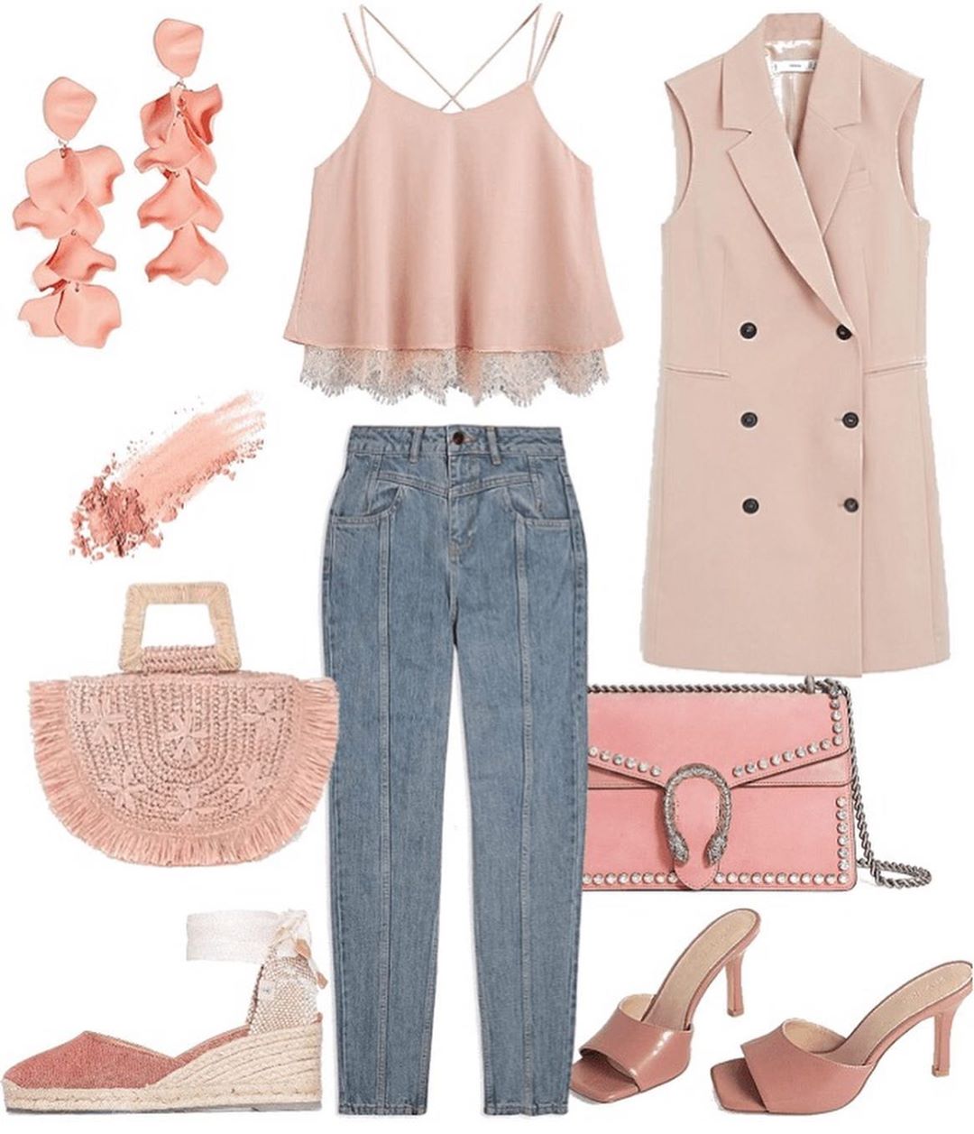 Pastellrosa look med jeans