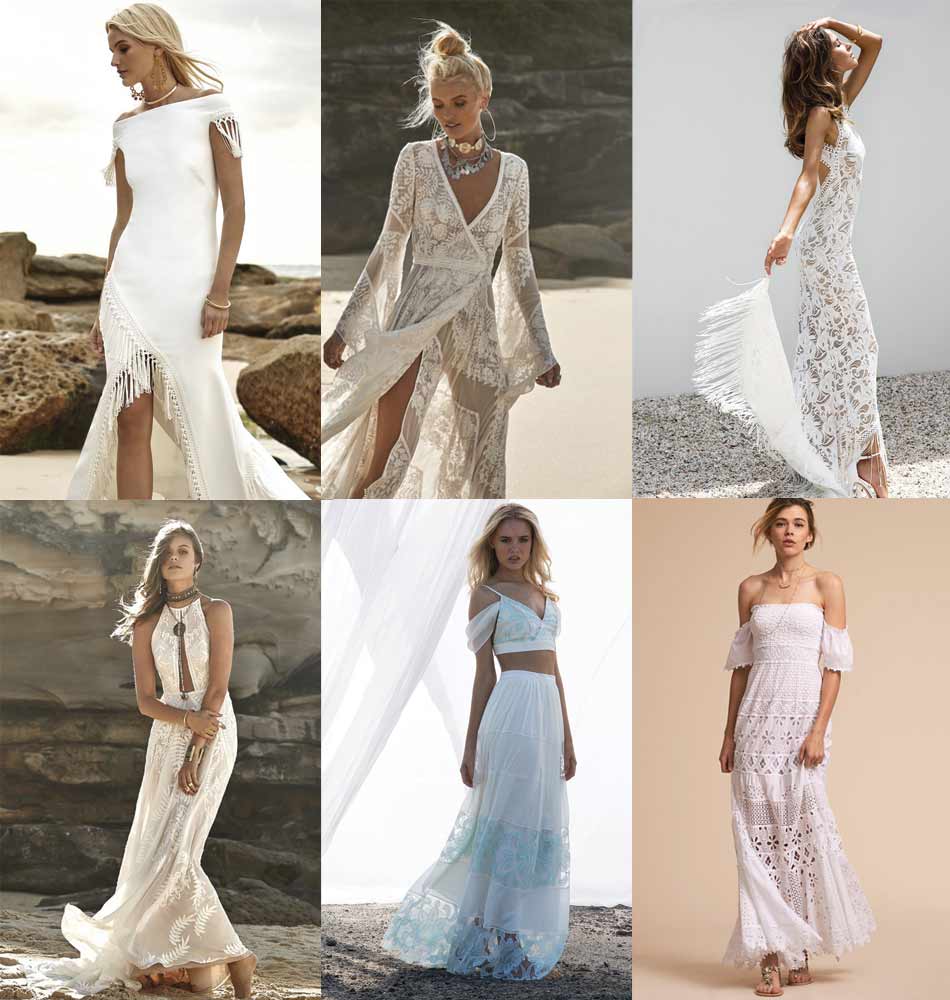 Esempi di abiti da spiaggia da sposa boho.