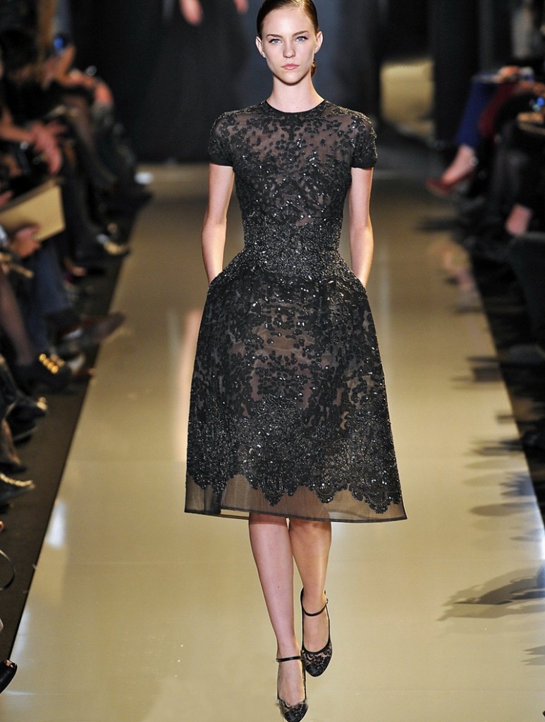 Black lace evening dress.