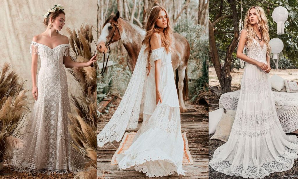 Esempi di abiti da sposa boho.