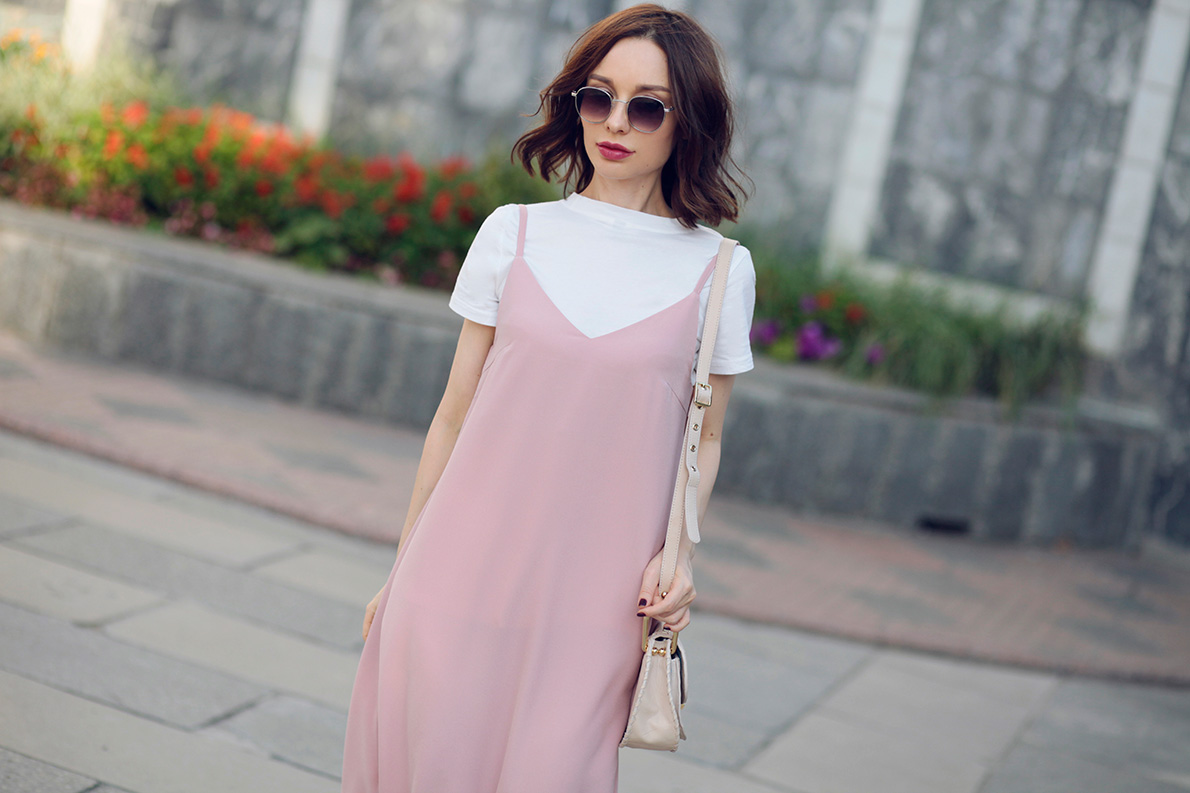 Slip dress with T-shirt