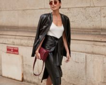 Leather midi skirt and coat