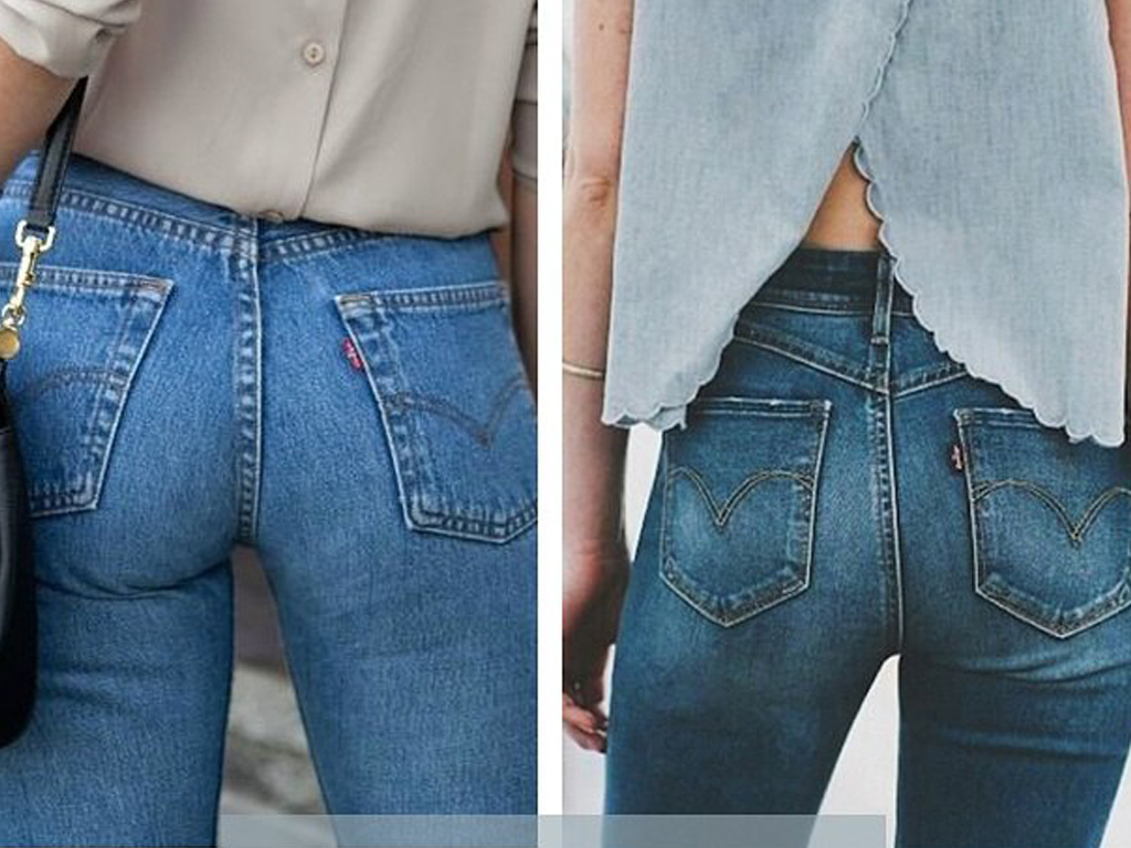 The angle of the back pockets of jeans