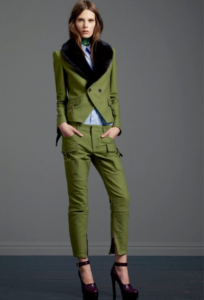 Olive suit.