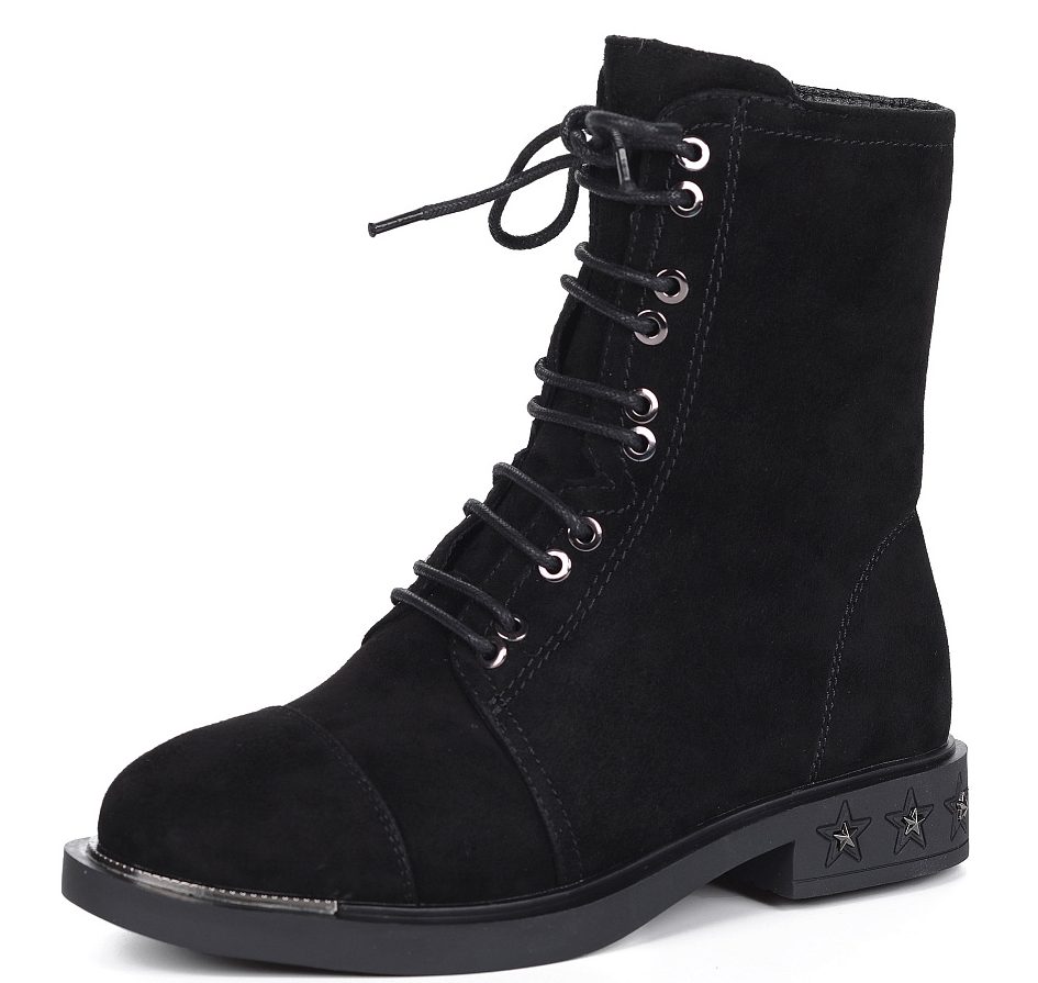 Black high lace-up boots.