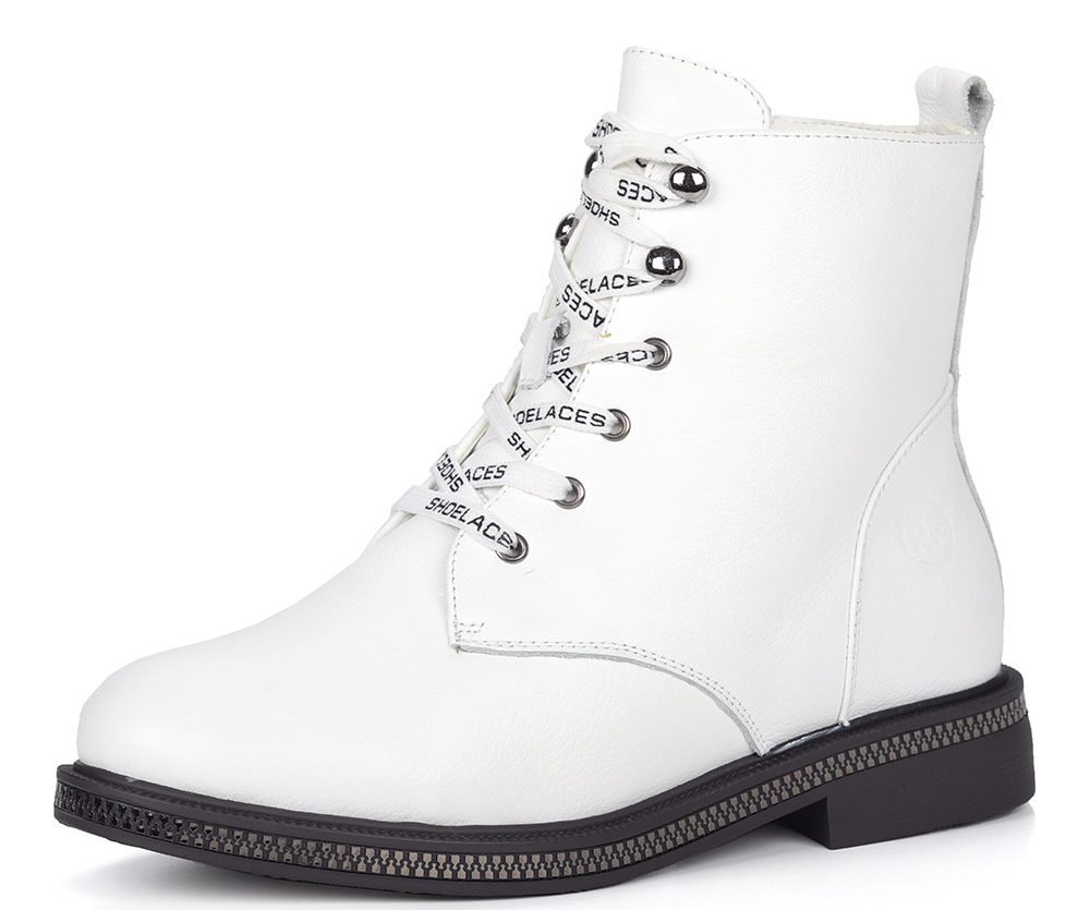 White lace-up boots.