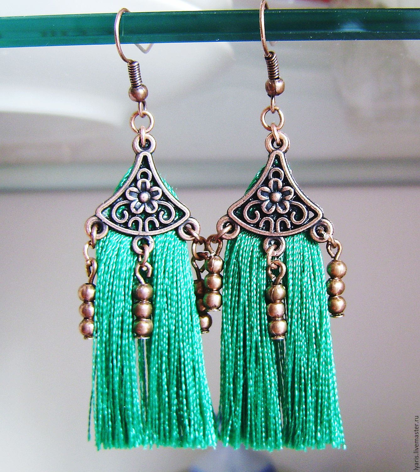 Earrings with fringe.