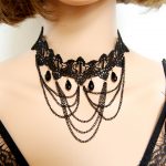 Retro-Donna-Pizzo Nero-Gotico-Tatuaggio-Girocollo-Collana-Nappe-Catena-Ciondolo-Gioielli-Vestiti-Oggetti di scena