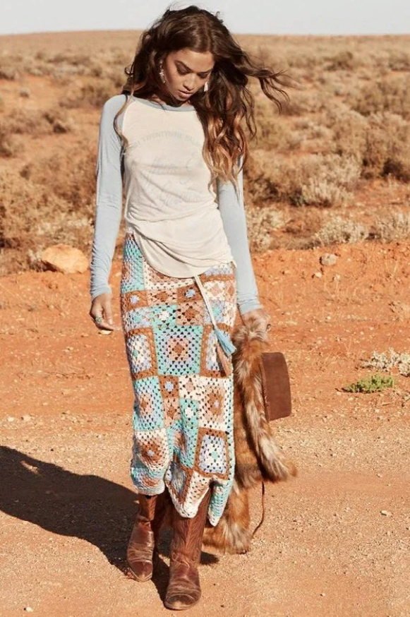 Long skirt in granny square technique