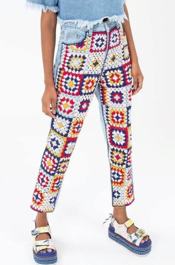 Jeans decorated with granny square