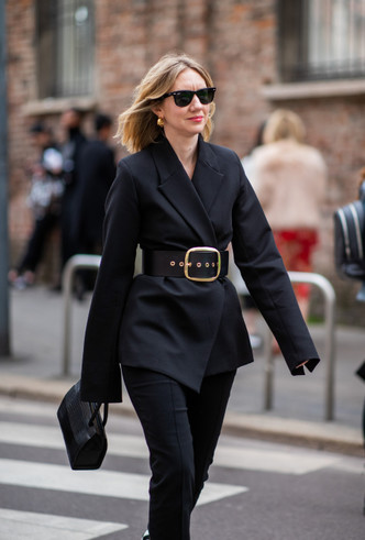 Black jacket with wide belt